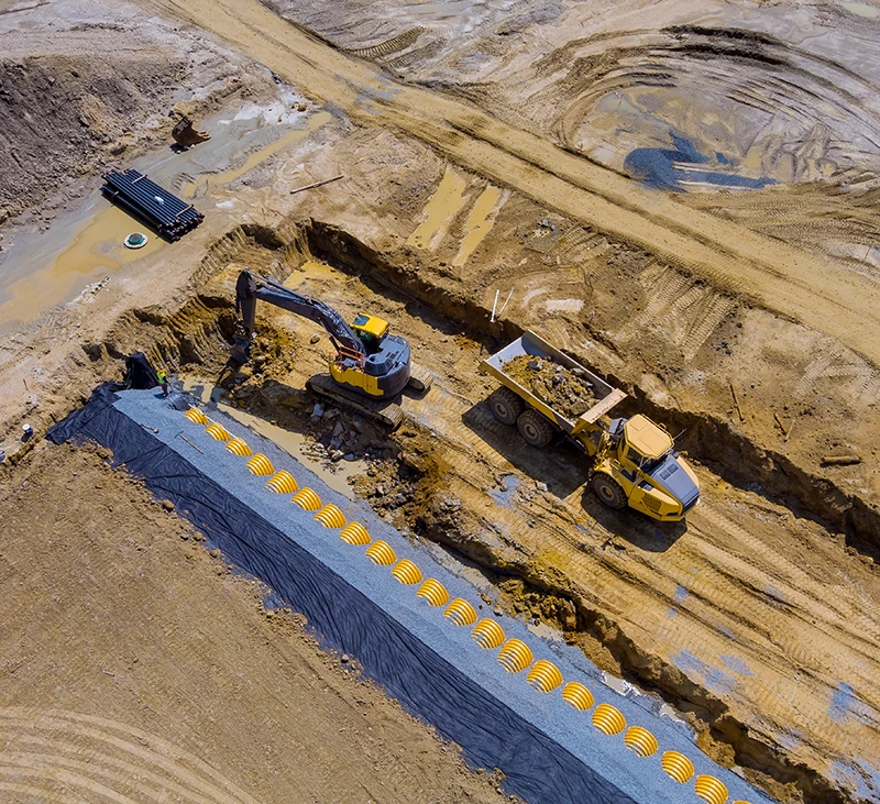 ariel view of sewer infrastructure installation